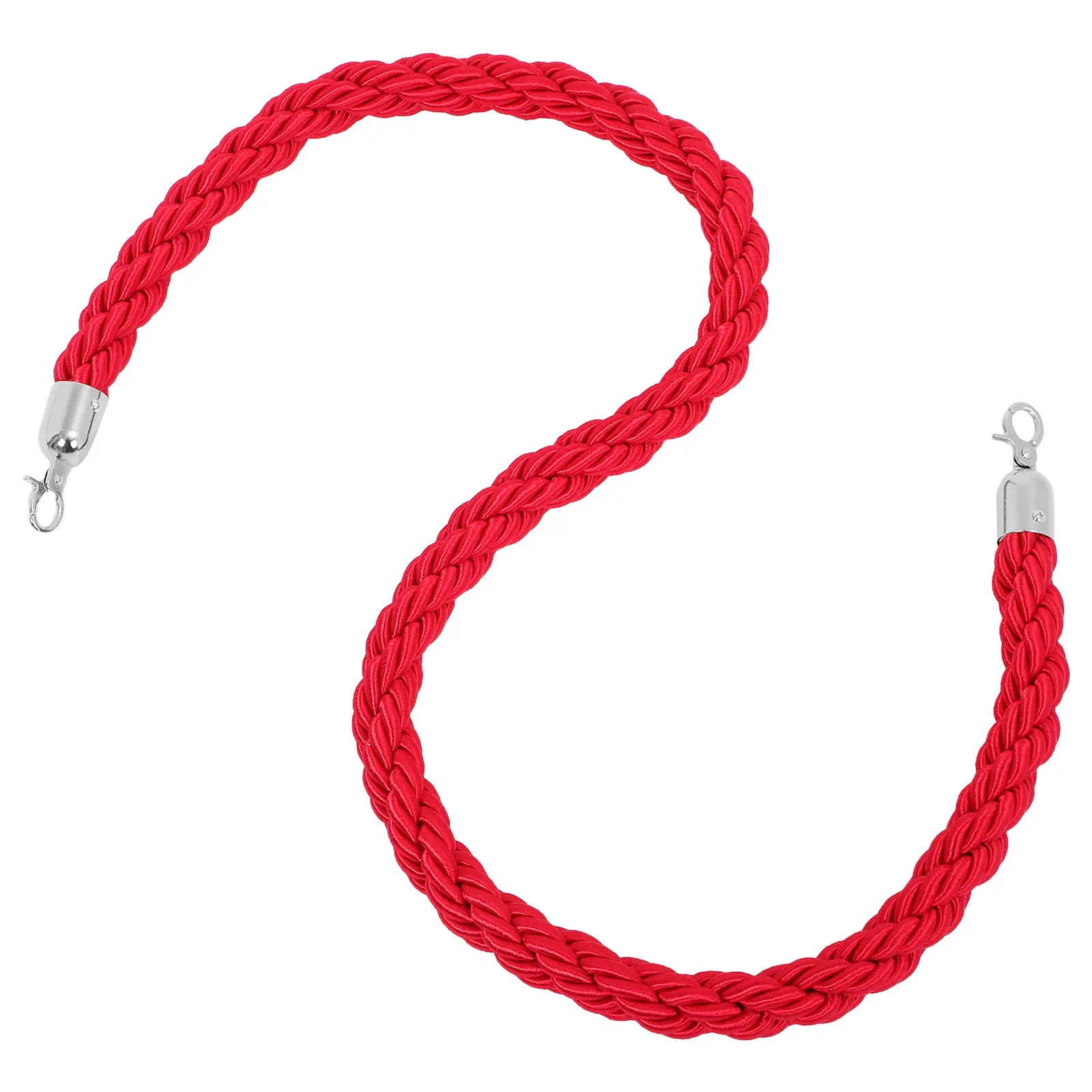 1.5m Red Braided Stanchion Rope Barrier with Chrome Hooks Heavy Duty Crowd Control Rope for Events Theaters Museums Vip Areas
