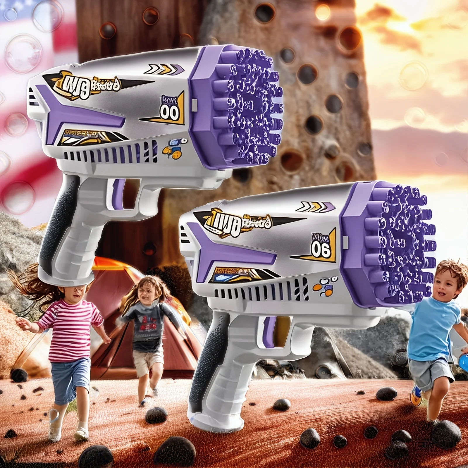 Amerikanische beliebte 60-Loch-Doppelpistole Kinder Seifenblasenmaschine Spielzeug Wasserpistole, Sommer Outdoor Spielzeug Seifenblasenmaschine, bestes Outdoor-Gam