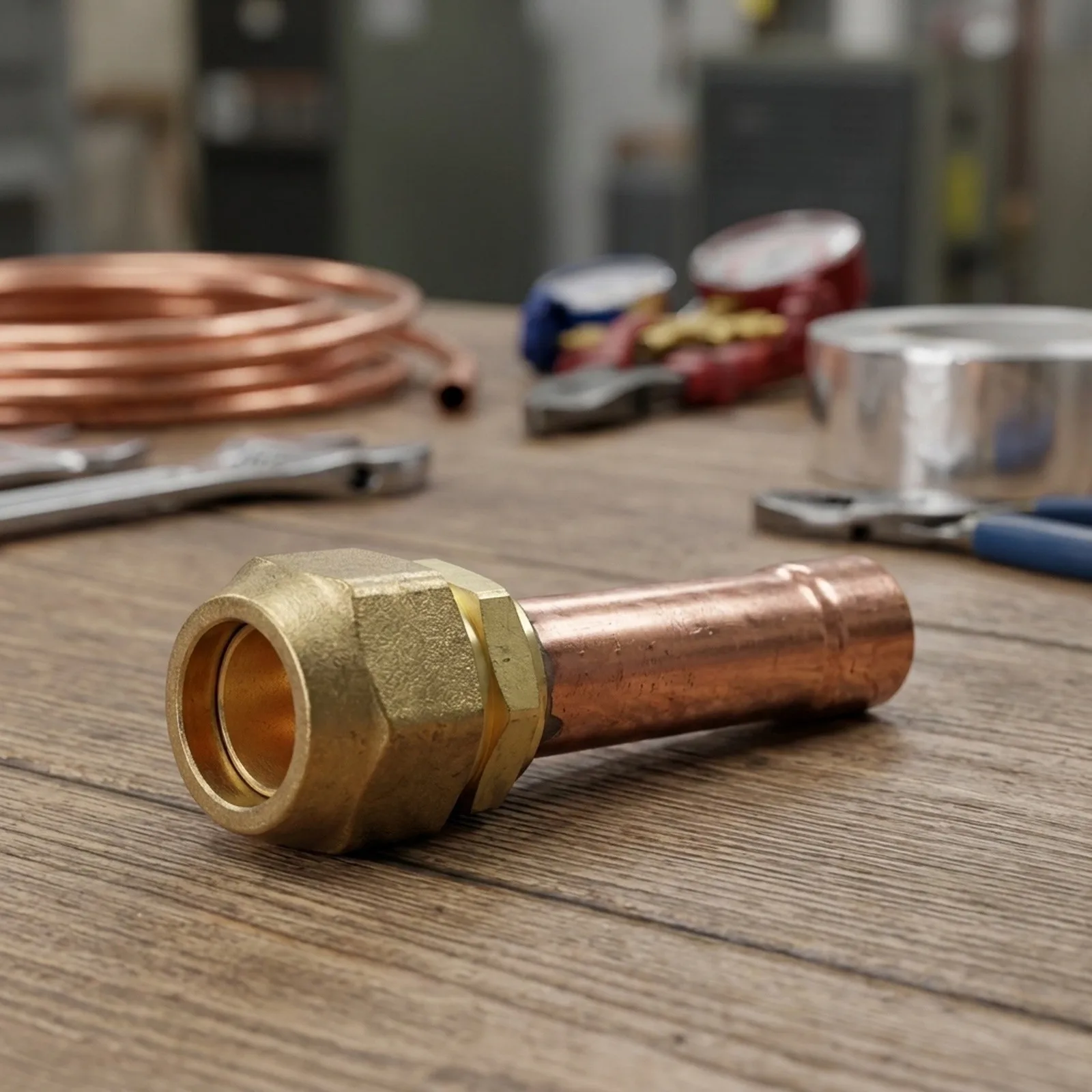 58 inch brass flare connectors set 2PCS male thread pipe fittings with 45 degree flare angle for HVAC system copper tube setups