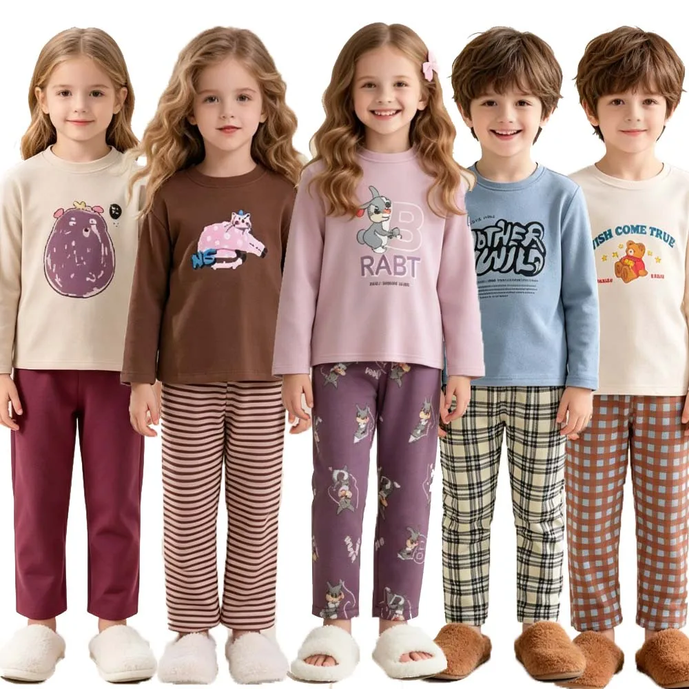 Cotton Boys Pajamas Sets Kids Toddler 3 4 5 6 7 8 9 10 11 12 13 14 15 16 Years Dots Plaid Cartoon Long Sleeve Children Pyjamas