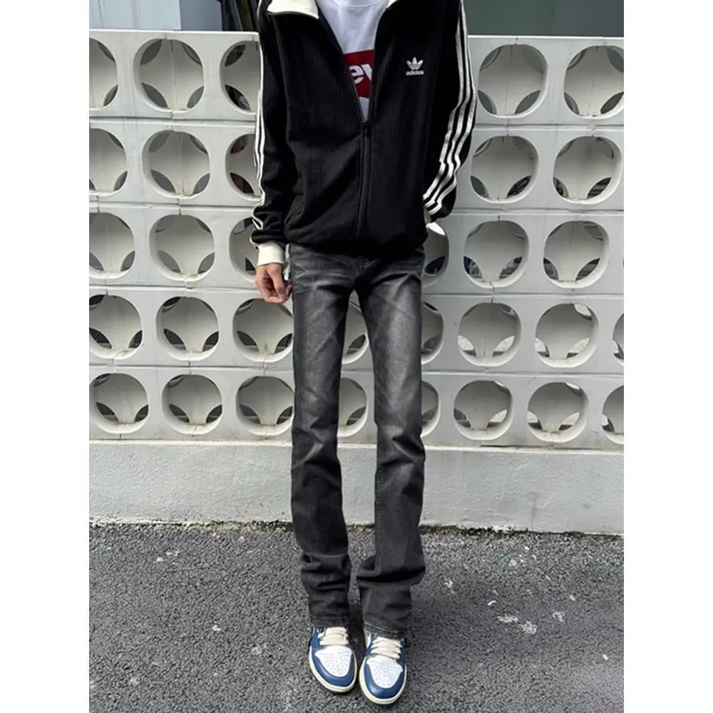 

Streetwear Clothing 2026 Cowboy Black and Gray Washed Jeans Men's High Street Pants Slim-fitting Legs Long High-rise Pants