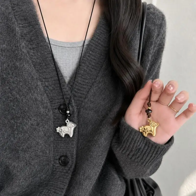 All-Match Metal Lamb Pendant Long Necklace Year of The Sheep Minimalist Jewelry for Women Various Outfit Match