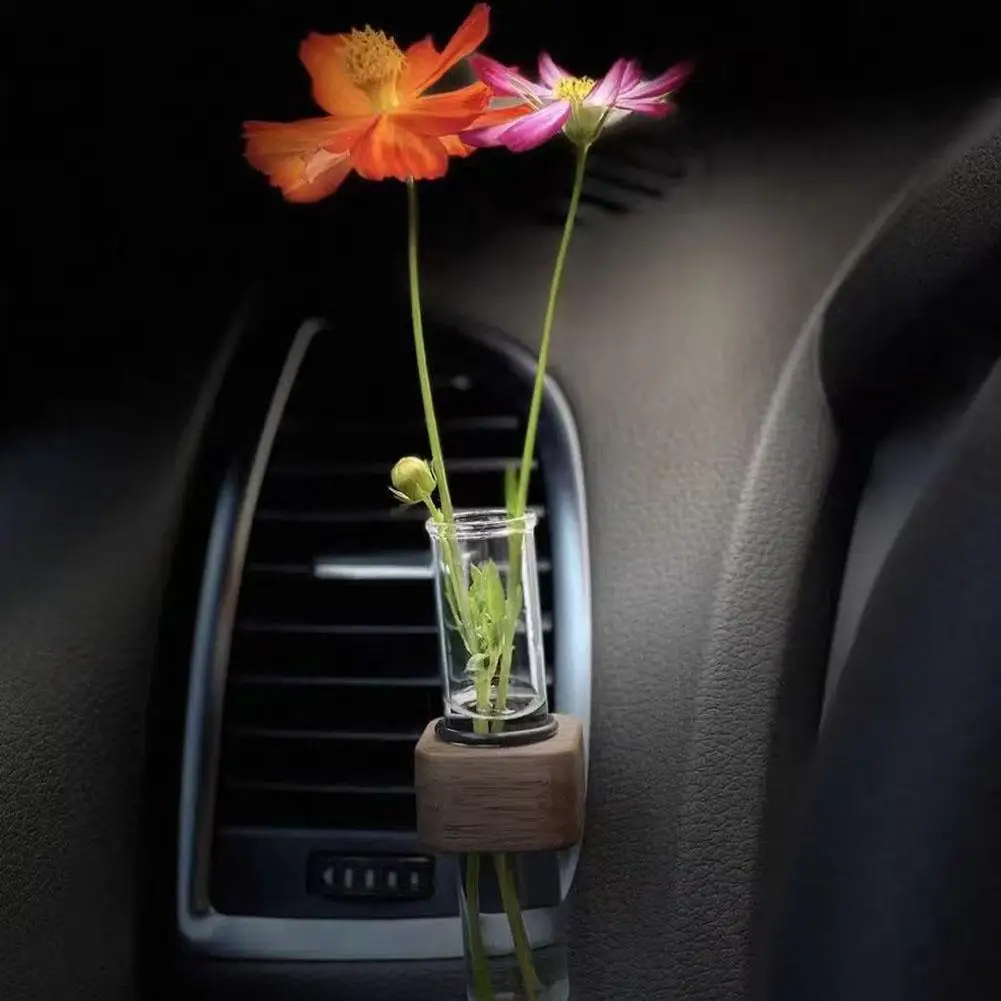 

Stable Mini Car Flower Vase Clip Elegant Adjustable Decor Vase Creative Dashboard Car Car Vent Glass Vent Flower Walnut and I6Q5