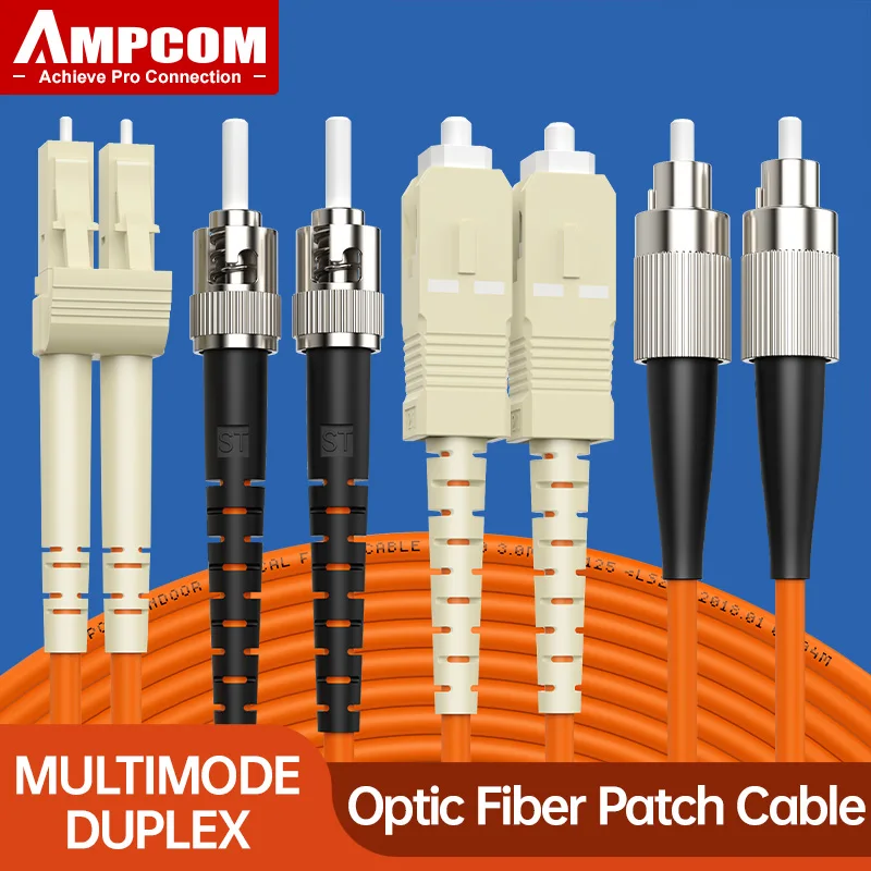 AMPCOM SC LC FC ST Optical Fiber Patch Cable 50/125μm UPC to UPC Duplex OM2 Multimode LSZH (OFNR) 3.0mm Fiber Optic Patch Cord