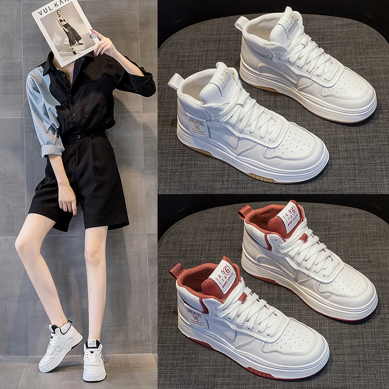Women High Top White Sneakers Ins Viral 2026 Autumn New Korean Versatile Thick Platform Casual Sports Walking Shoes Simple New