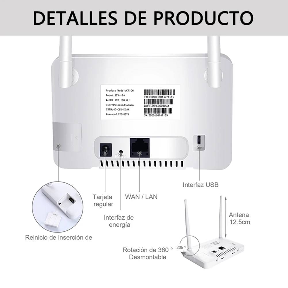 Imagem -02 - Roteador sem Fio com Antena Externa Modem Slot para Cartão Sim Plugue da ue Conexão à Internet 4g Lte Cpe 300mbps