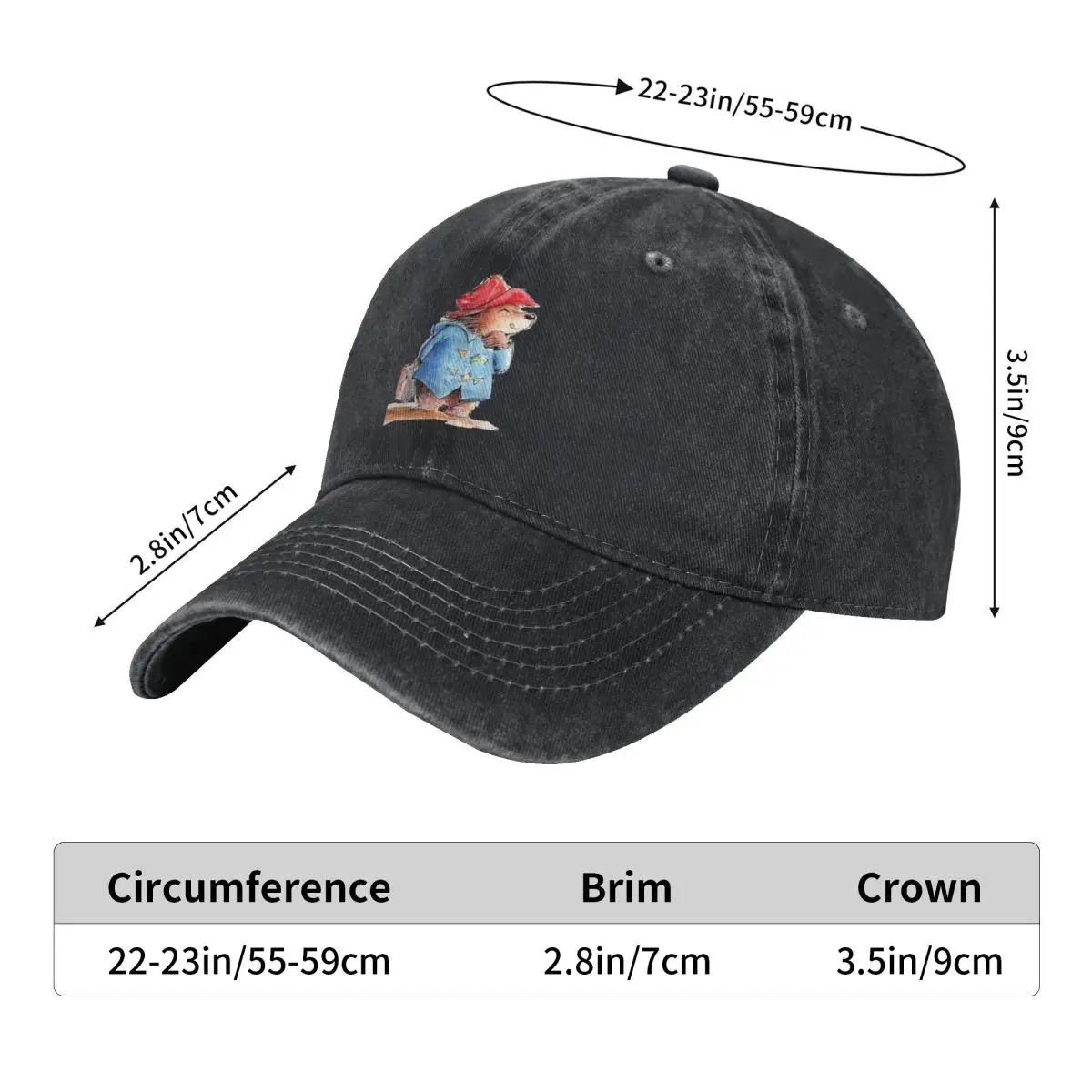 Britain Paddington Brown Bear Movie Cartoon Washed Baseball Cap Casual Trucker Dad Hat Spring Unisex Men Sun-Proof Snapback Cap