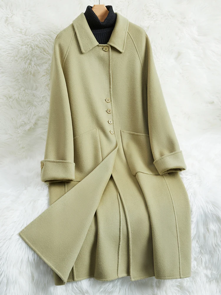 Miss Zhao[Spring water]Matcha colored double-sided cashmere coat for petite women, double-sided woolen coat