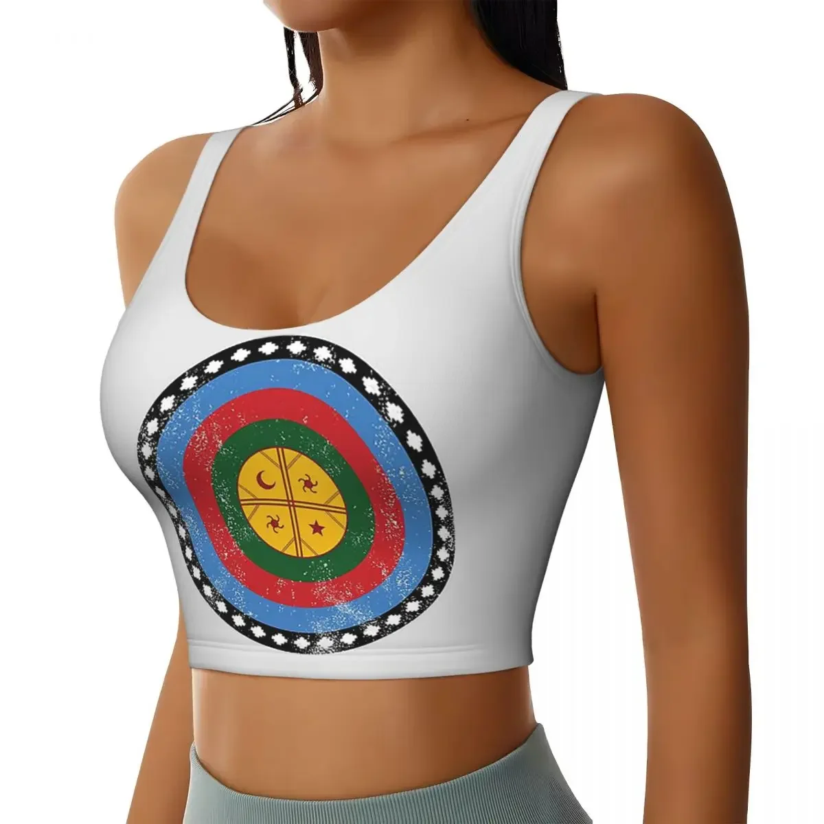Custom Mapuche Sign Symbol Graphic Women Sports Bras High Impact Vest Gym Workout Yoga Crop Tank Top