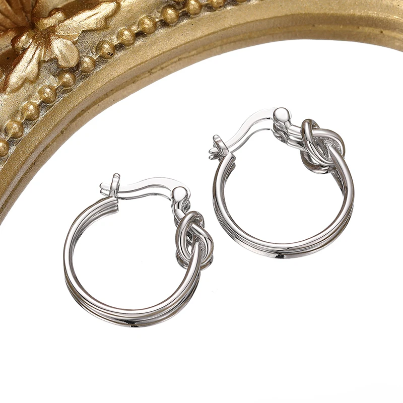 Huitan Dainty Metal Knot Hoop Earrings for Women Daily Wear Chic Ear Circle Earrings Versatile Accessories Statement Jewelry