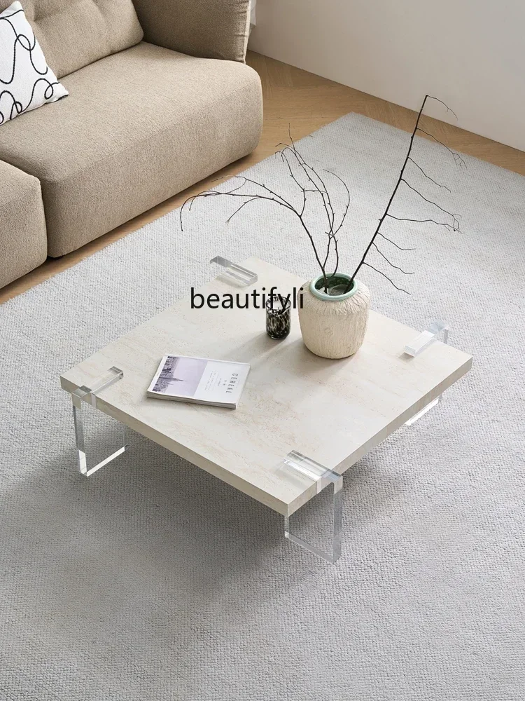

Asmt52 Tino White Cave Stone Coffee Table Modern Simple Small Apartment Living Room Quiet Retro Wind Suspended Coffee Table
