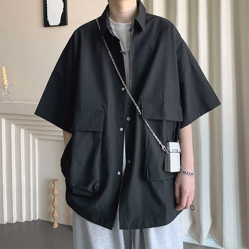 

Черная повседневная мужская рубашка с коротким рукавом, летний дизайн, высококачественная, с рукавом 3/4, модный бренд, стильная верхняя одежда для отдыха