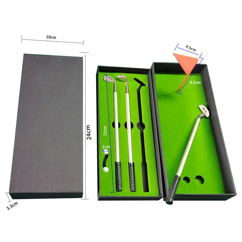 Golf Pen Set Mini Desktop Golf Bal Pen Cadeau Inclusief Golf Putter 3 Clubs Pen Ballen Vlag Desk Games Creatieve Schrijfbenodigdheden