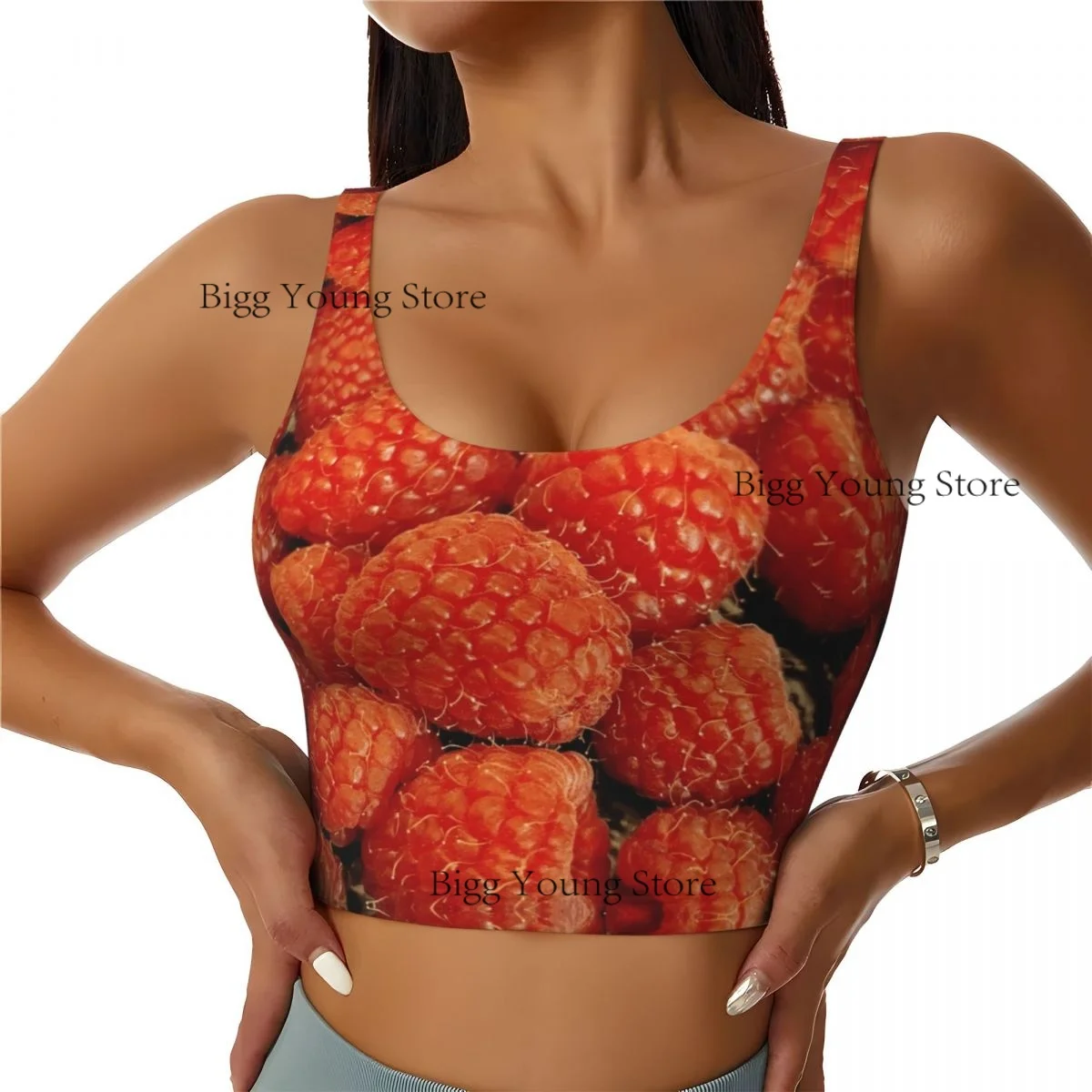 

Yoga Vest Women Gym Sports Crop Tops Full Frame Shot Strawberries Streetwear Workout Breathable Tank Top Female