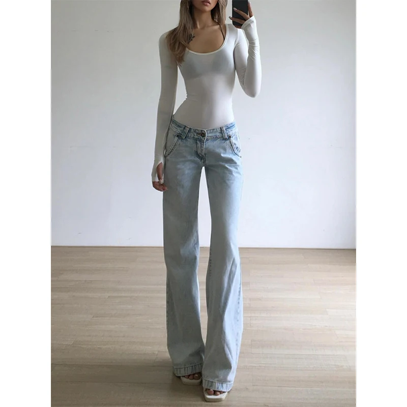 MEXZT S-3Xl Streetwear Jeans Women Vintage 90S Wide Leg Denim Pants Summer Korean Sexy Low Rise Baggy Washed Straight Trousers