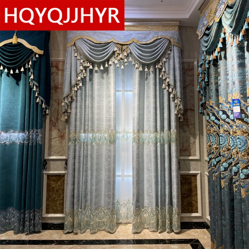 

Luxury Gray Modern Style High-end Curtain for Living Room Bedroom Apartment Decoration Floor-length Curtain with High Shading