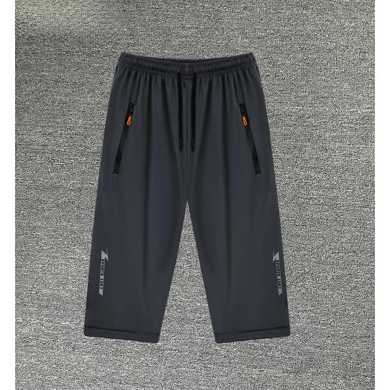 

plus Size Ice Silk orts Men Summer 7/8 Length Thin Sport Pants Qui Dry Loose Casual Beach Mid-Length orts
