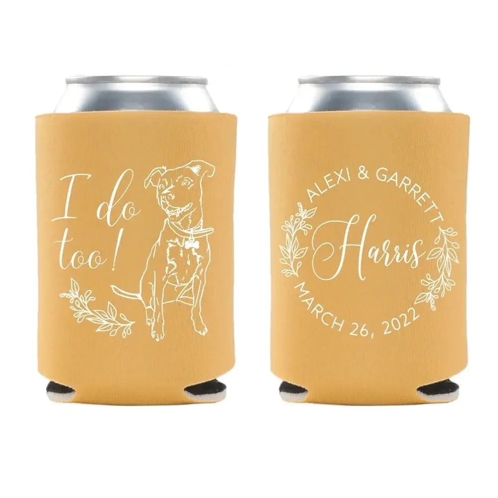 Custom Pet Illustration - Wedding Can Cooler #192R - Botanical - Wedding Favors, Beverage Holder, Wedding Favor, Can Holder, Can