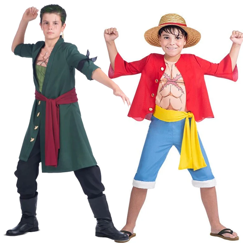 Disfraz de Anime Muscle Luffy para niños, Cosplay de Halloween, verde, Roronoa Zoro