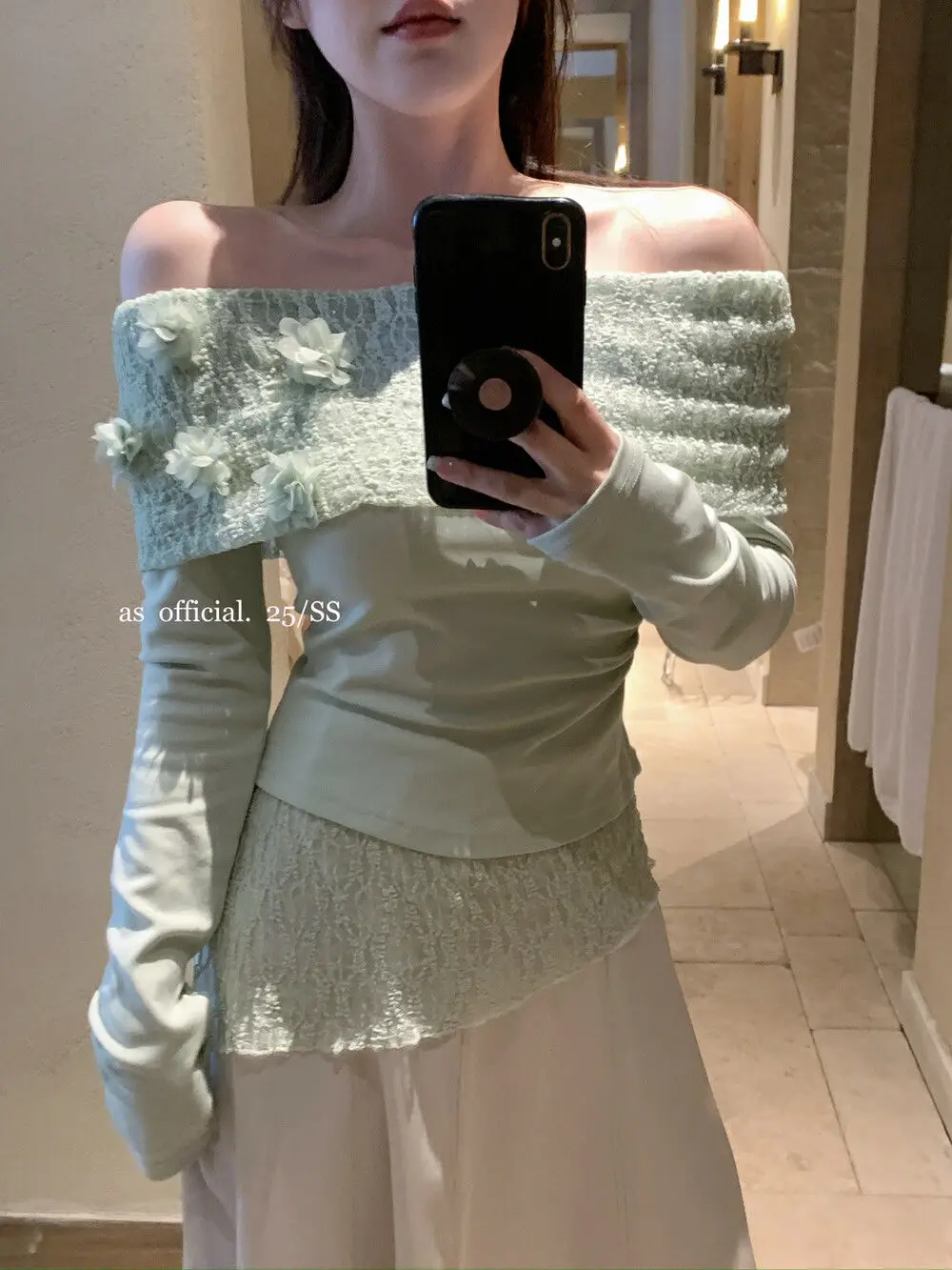 

​​Women's Ethereal Lace Patchwork Blouse Bardot Neck Floral Appliqué Sheer Crochet Gamine Style Romantic Chic Top