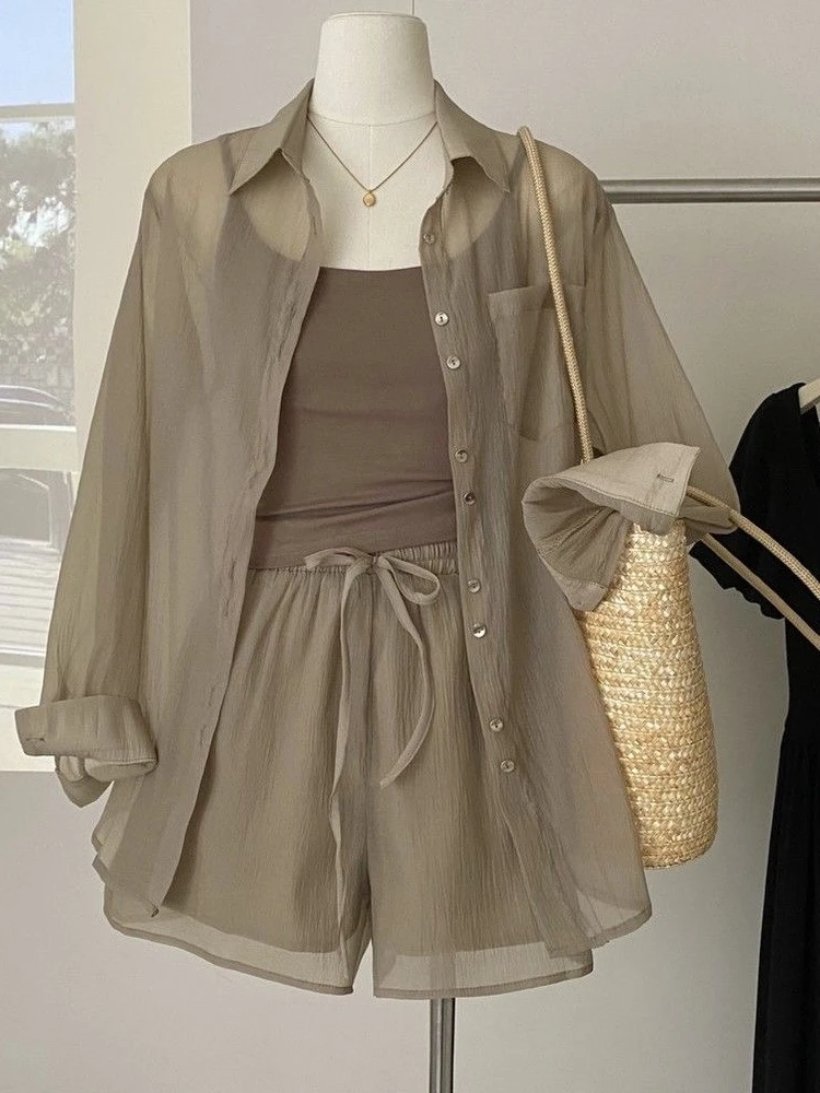 

Women's Summer Thin Sun Protection irt Top Loose Versatile ort Pants Slimming Strap Vest Faionable Tee-piece Set