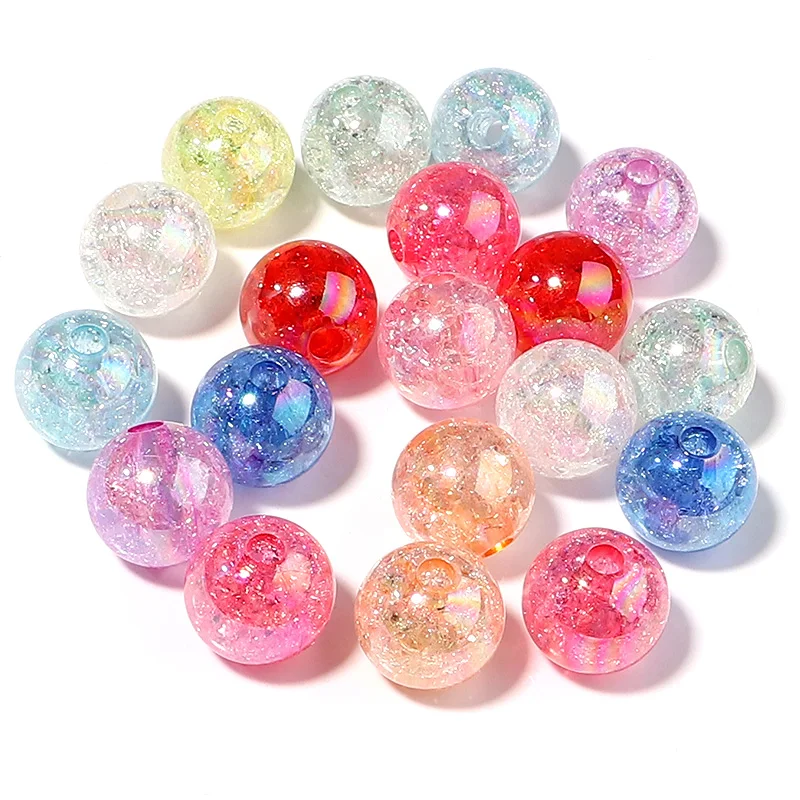 10Pcs/Lot 16mm Acrylic Beads Colorful Cracked Crystal 3.8mm Large Hole Round Beads For Diy Charm Bracelet Phone Chain Jewelry