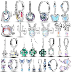 925 Silver Zirconia Round Hoop Earrings Cat's Eye Butterfly Devil Clover Earrings for Women Wedding Cute Ear Fine Jewelry Gift