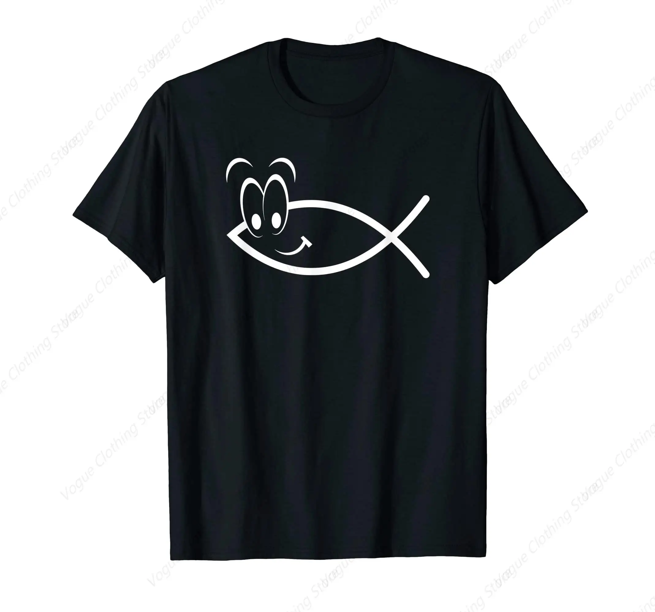 Ichthys Face - Christian Fish - Ichthus - Jesus T-Shirt Soft Short Sleeves Cotton Clothing Outdoor Leisure Daily Tee