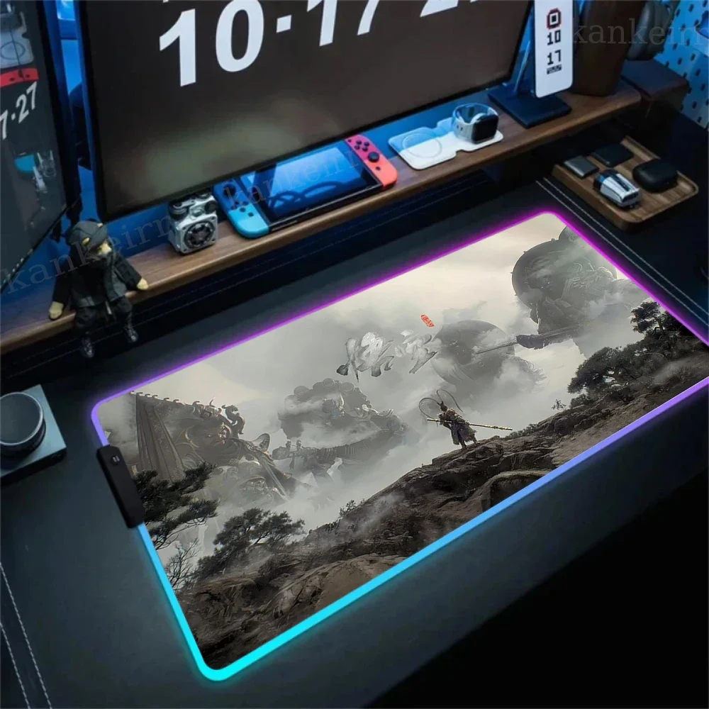 RGB Large Game Black Myth Wukong Mouse Pad Gaming Accessories Speed Keyboard Deskmat Desktop XXL Gamer Glowing Led Computer Mat