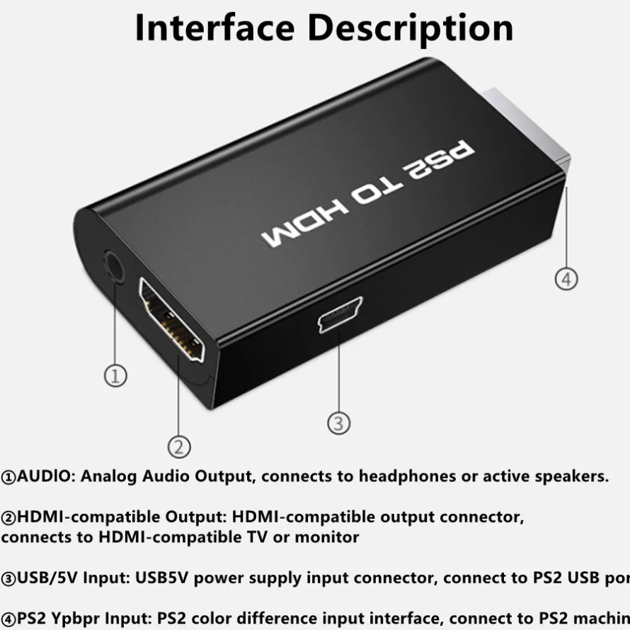 محول PS2 إلى HDMI متوافق 480i 480p 576i Playstation2 إلى محول الصوت والفيديو المتوافق مع HDMI مع مخرج صوت 3.5 ملم