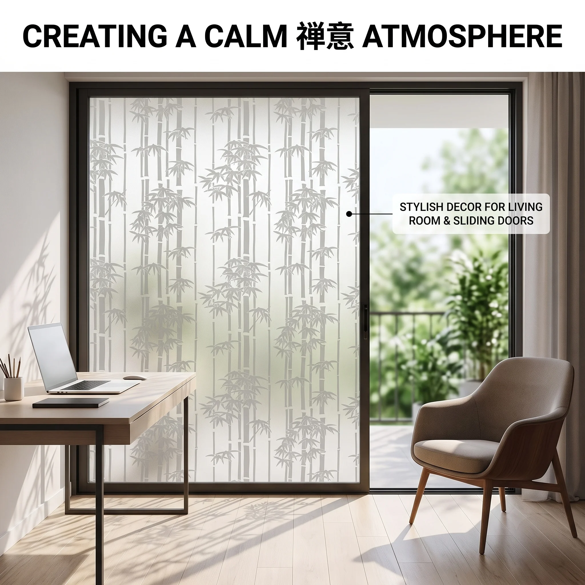 Bamboo Pattern Window Privacy Film Self Adhesive Home Decor Sticker Glass Decorative Film Privacy Protection