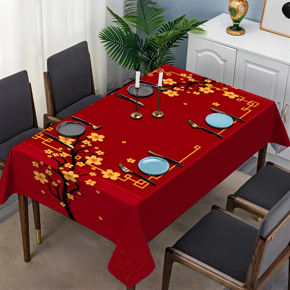 Mantel impermeable con flor de ciruelo rojo de Año Nuevo Lunar chino, decoración de mesa, Festival de Primavera, cocina