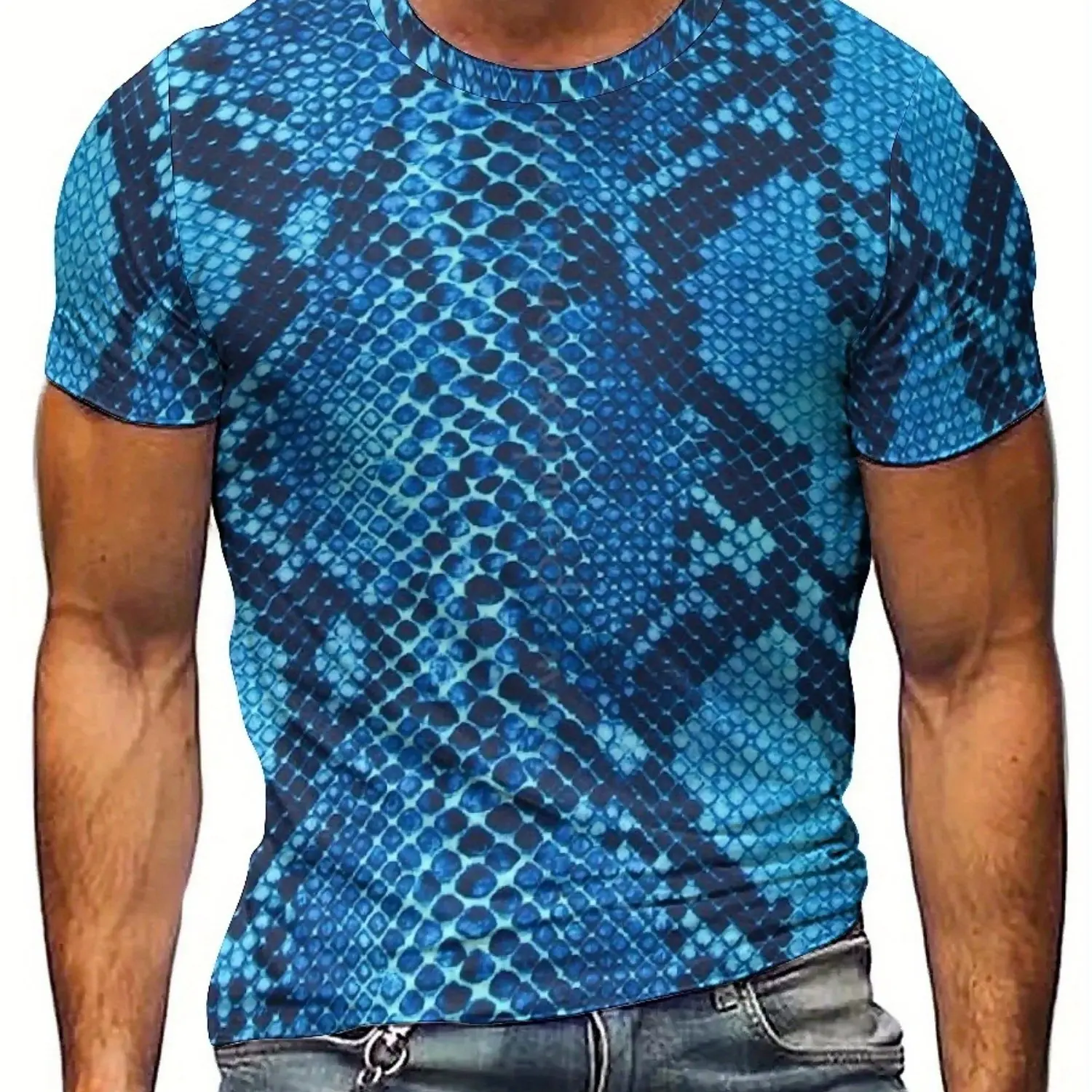 Men'S Plus Size 3D Snake Print T-Shirt - Soft, Comfortable Polyester Fabric, Short Sleeve Crew Neck