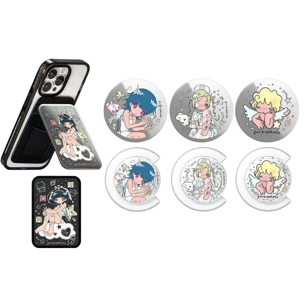 Cartoon Nurse Girl Pattern Magnetic Phone Grip Card Holder Stand for IPhone 13 14 15 16 17 18 Pro Max Case