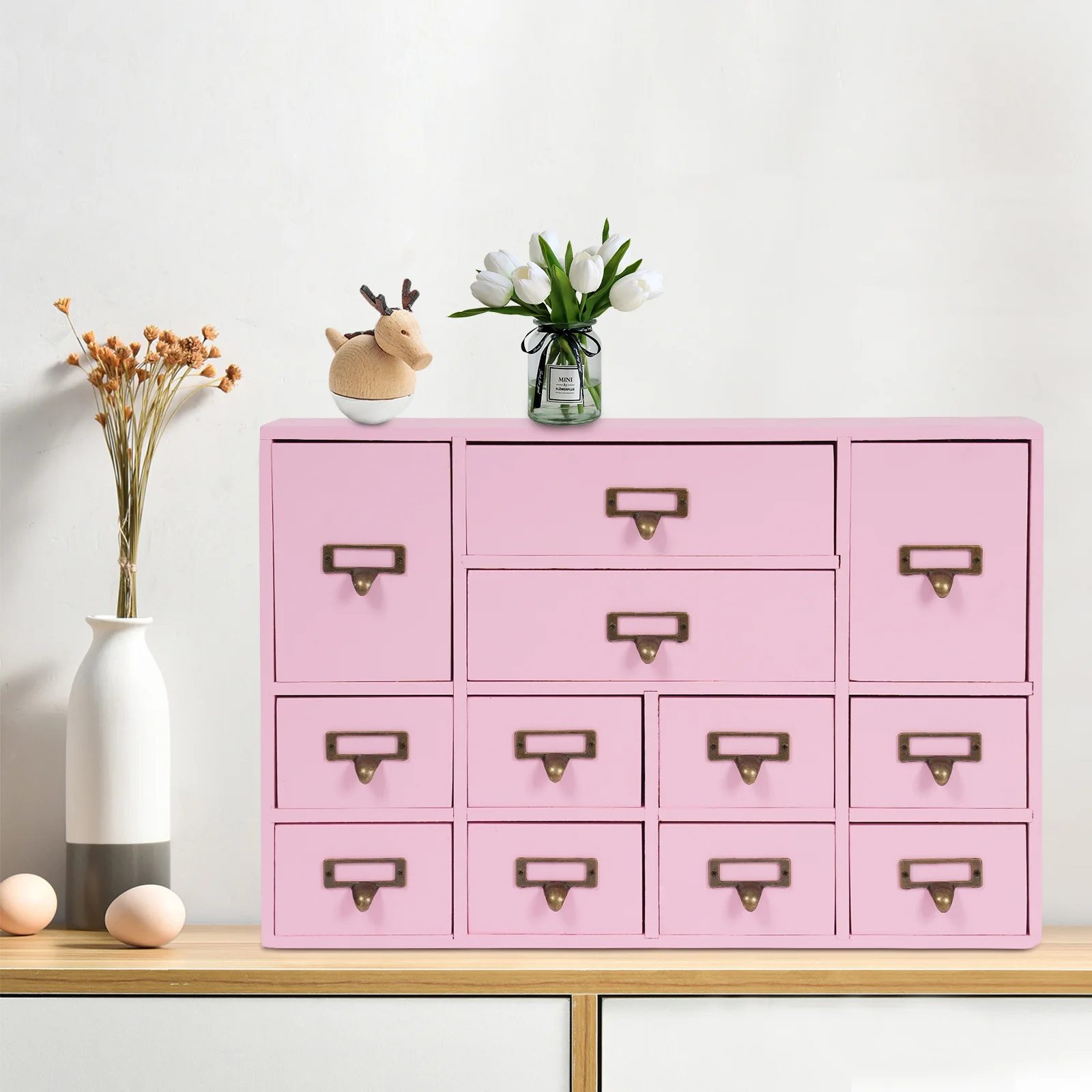 

1 Premium Plywood 12-Drawer Storage Box - Drawers Organizer for Desktop Countertop - Sturdy Durable Clutter-Free Organization