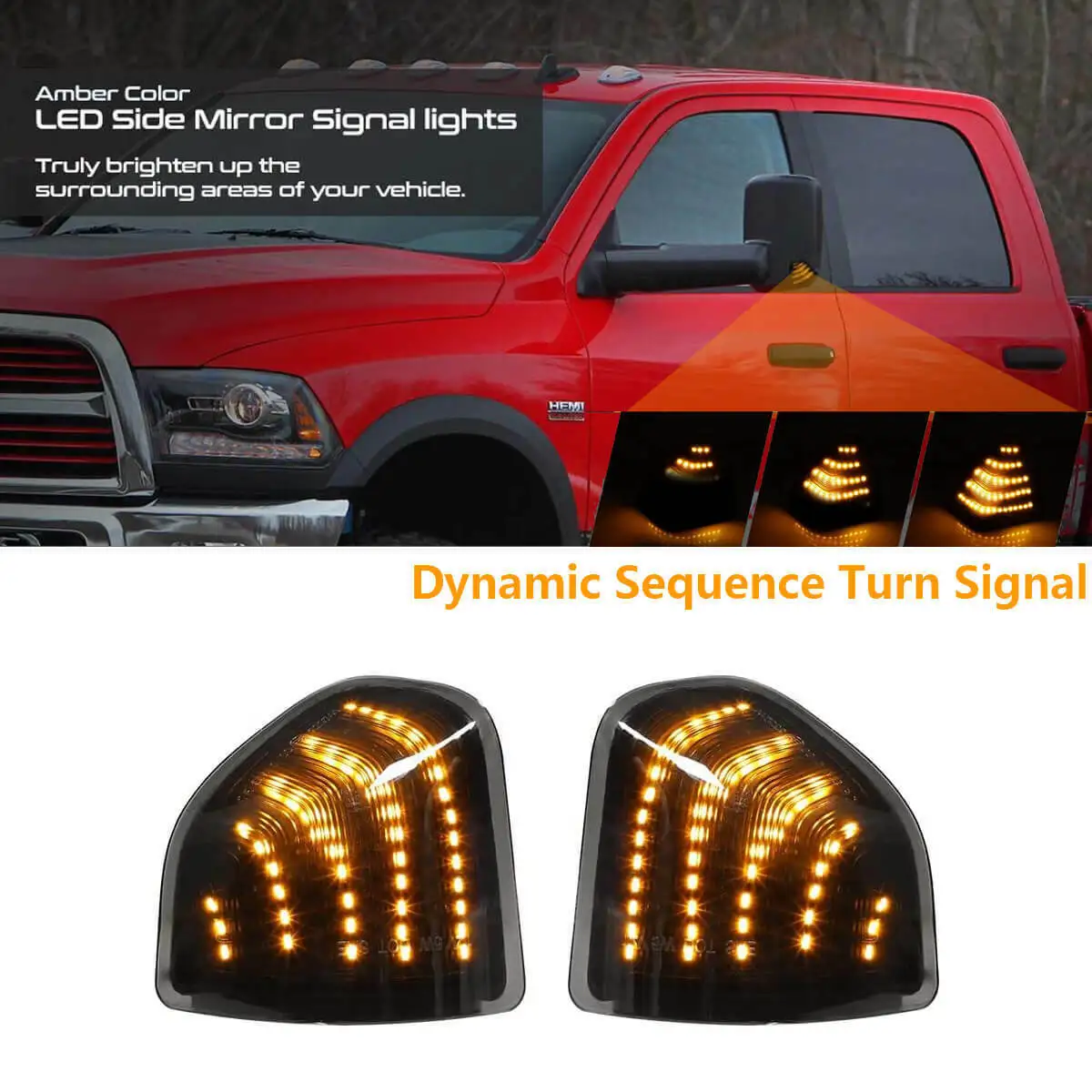 For 2010-2018 Dodge Ram 1500 2500 3500 4500 5500 Dynamic Sequential LED Side Mirror Turn Signal Light Smoke Lens Tow Lamps 2Pcs