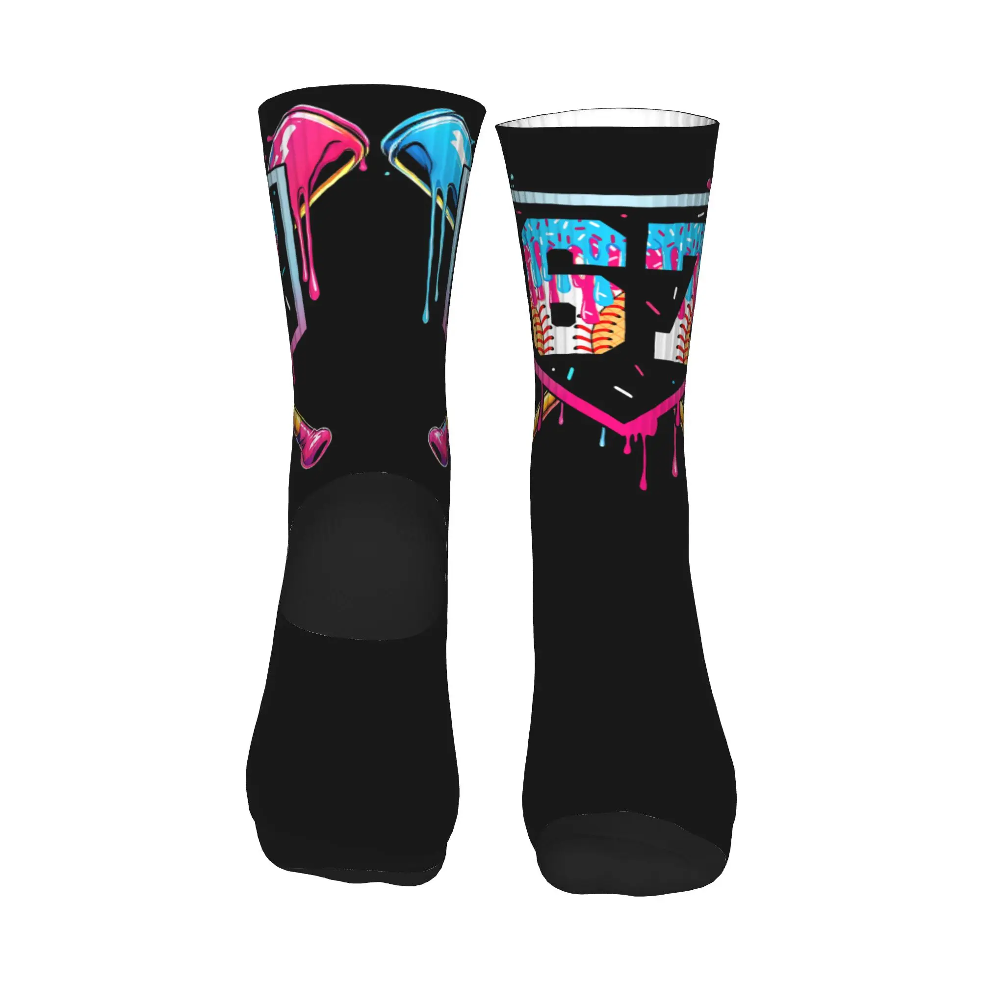 Baseball Ice Cream Drip Number 67 Player 67th Birthday Sock  Non Slip Stockings  Men Warm Soft Outdoor Socks Spring Modern Socks