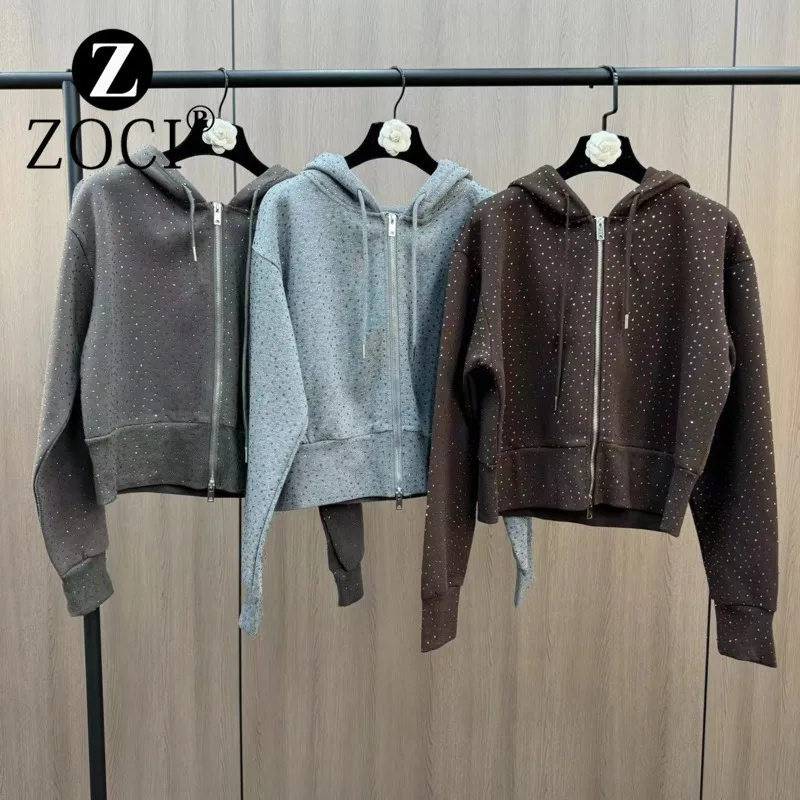 [ZOCI] Autumn Winter Hooded Long Sleeved High Temperature Hot Sparkling Heavy Industry Versatile Casual Street