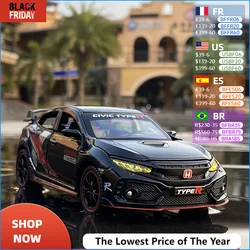 Coche de aleación de TYPE-R HONDA CIVIC 1:32, vehículo deportivo de Metal fundido a presión, colección de sonido y luz, regalo para niños