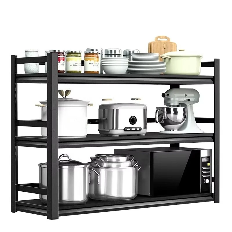 Kitchen rack Carbon steel multi-layer fence Floor-to-ceiling thickened locker Microwave oven Living room modern style