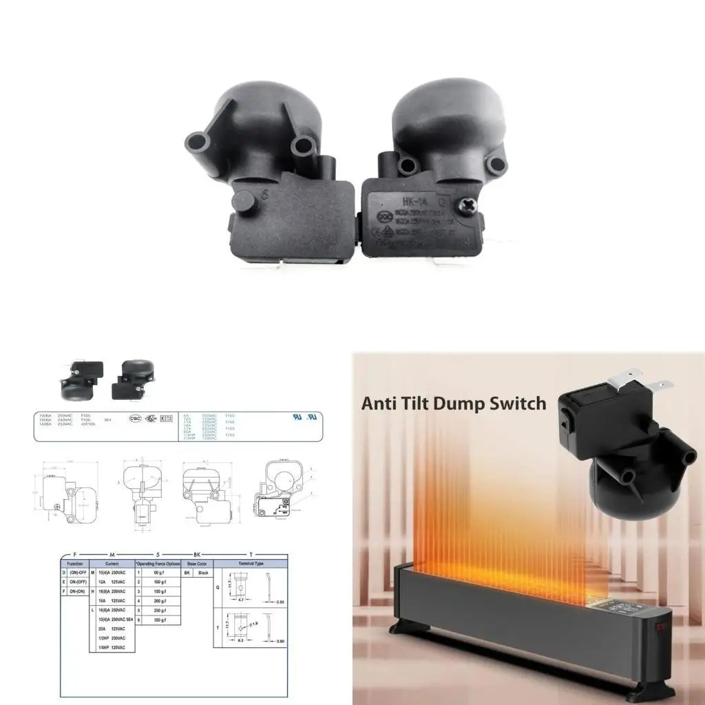 J1HF Anti Tilt Switch Tilt Shut Off Heater 16A Tip Over Switch for Electric Heater