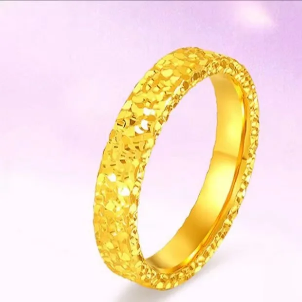 

9999 24K Real Gold Crushed Ice CNC Craft Ring Solid Gold Ring for Girlfriend 520 Couple Ring Mother's Day Gift