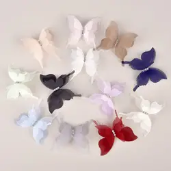 20pcs/Pack 3D Organza Butterfly Rhinestone Handmade Craft Clip Earrings Jewelry Decor Embroidery Patch Clothing Design Materials