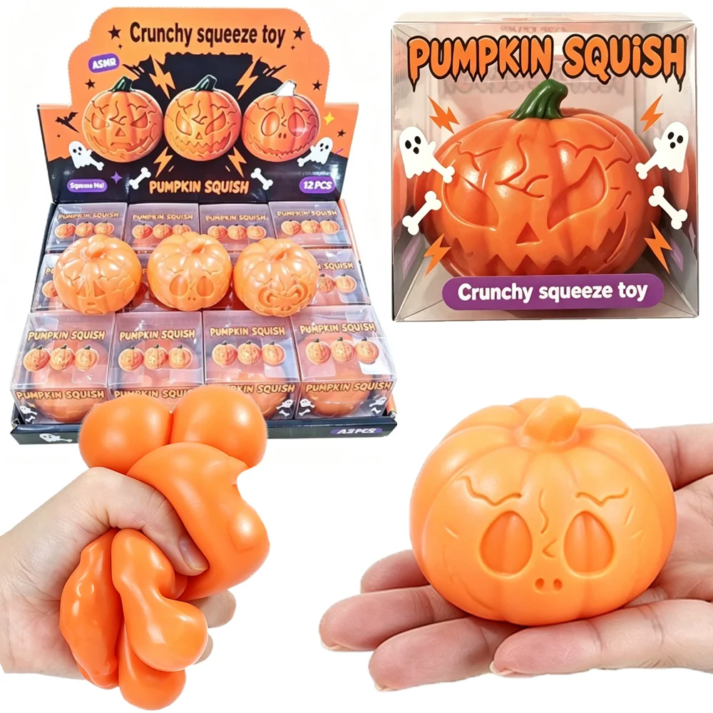 Random 1Pcs Halloween Pumpkin Ghost Squeeze Pinch Toy Halloween Party Supplies Stress Relief Fidget Toys Birthday Gifts