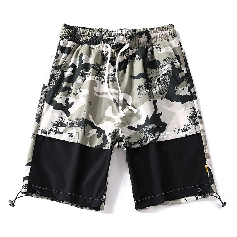 Summer Stylish Patchwork Casual Shorts Youthful Vitality Contrasting Colors Men's Clothing Elastic Drawstring Loose Knee Pants