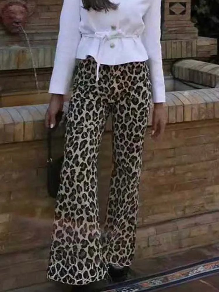 

Women's High waisted retro leopard print pants, women's animal print loose pants, women's street wear, summer wide pants, retro