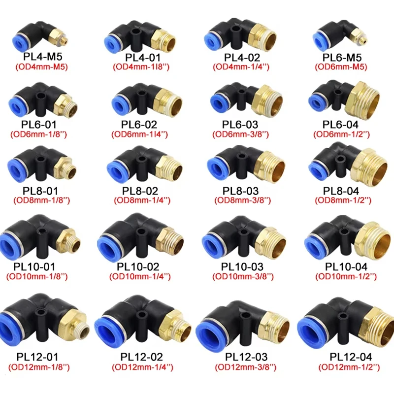 20/50/100PCS Pneumatic Air Connector PL 4 6 8 10 12mm Thread 1/8 r1/4