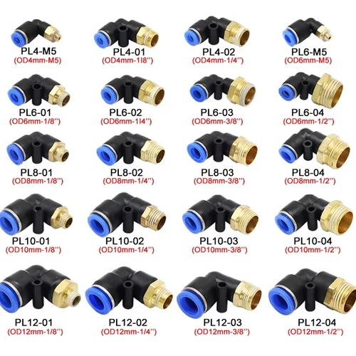 20/50/100 Uds conector de aire neumático PL 4 6 8 10 12mm rosca 1/8 r1/4 ""3/8"" 1/2 ""accesorios de aire de codo de tráquea manguera conector rápido