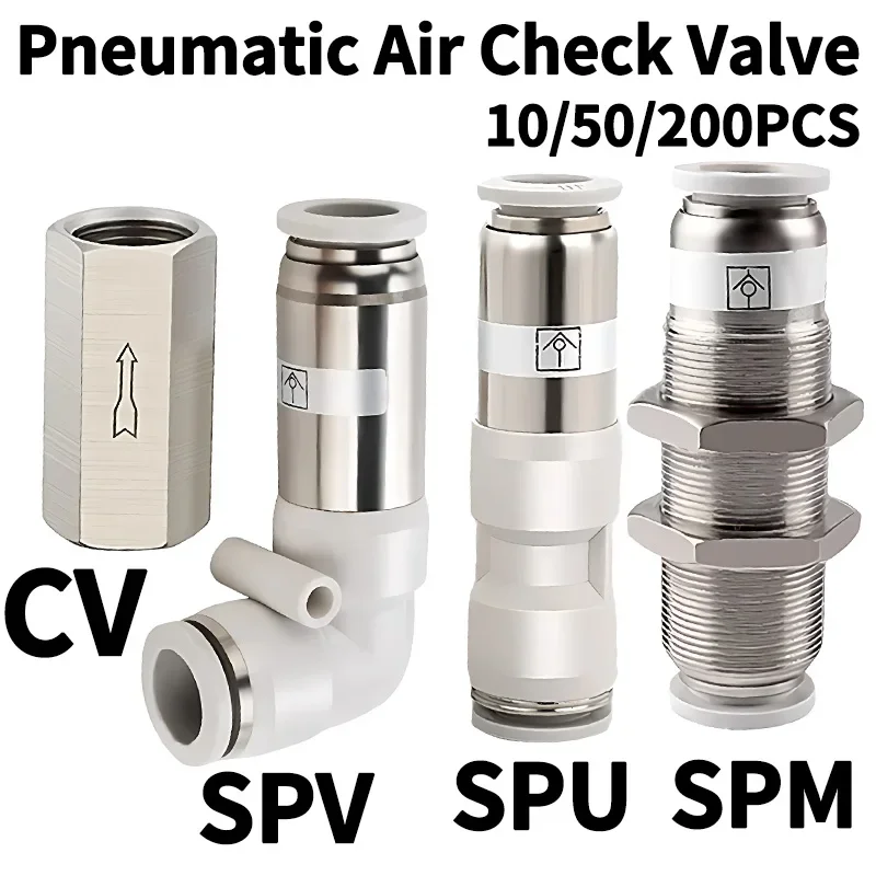 Pneumatic Check Valve: One Way Non-Return Valve for Air Pipe Fitting. Available in 4mm,6mm,8mm,10mm sizes,1/8,1/4,3/8,1/2 inch