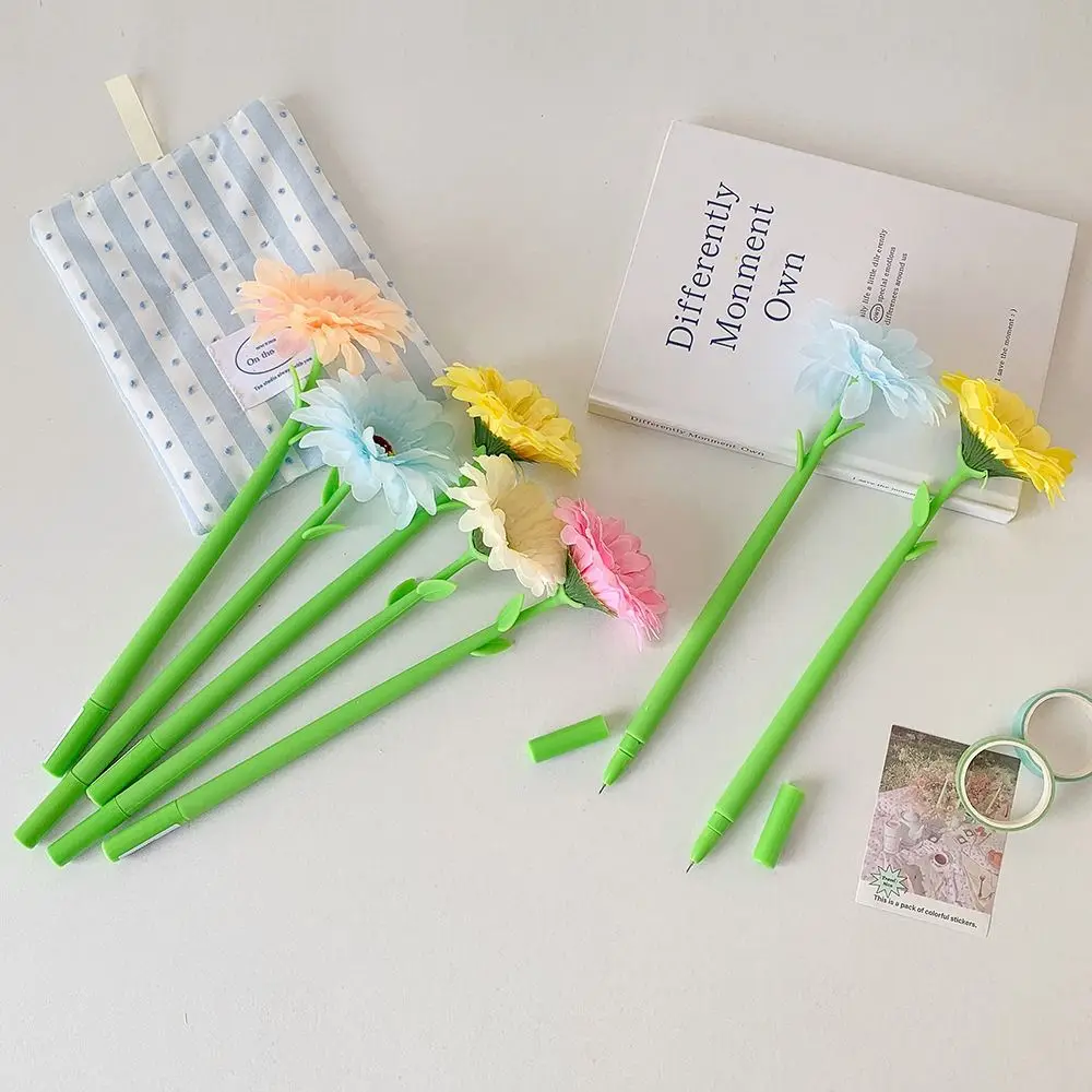 

Креативная силиконовая гелевая ручка с цветочным принтом 0,5 мм, ручка для письма с имитацией гардении, черные чернила, свадебная ручка для подарка студенту